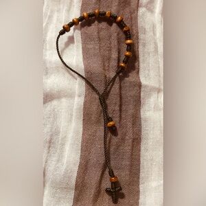 Rosary Bracelet, Handwoven Cord olive color with beads,Adjustable Bracelet